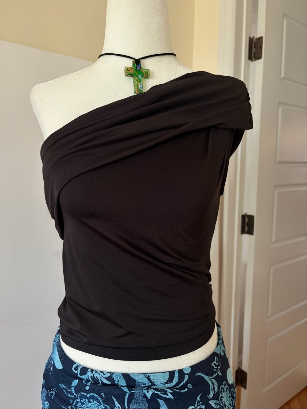 One-Shoulder Black Stretch Top